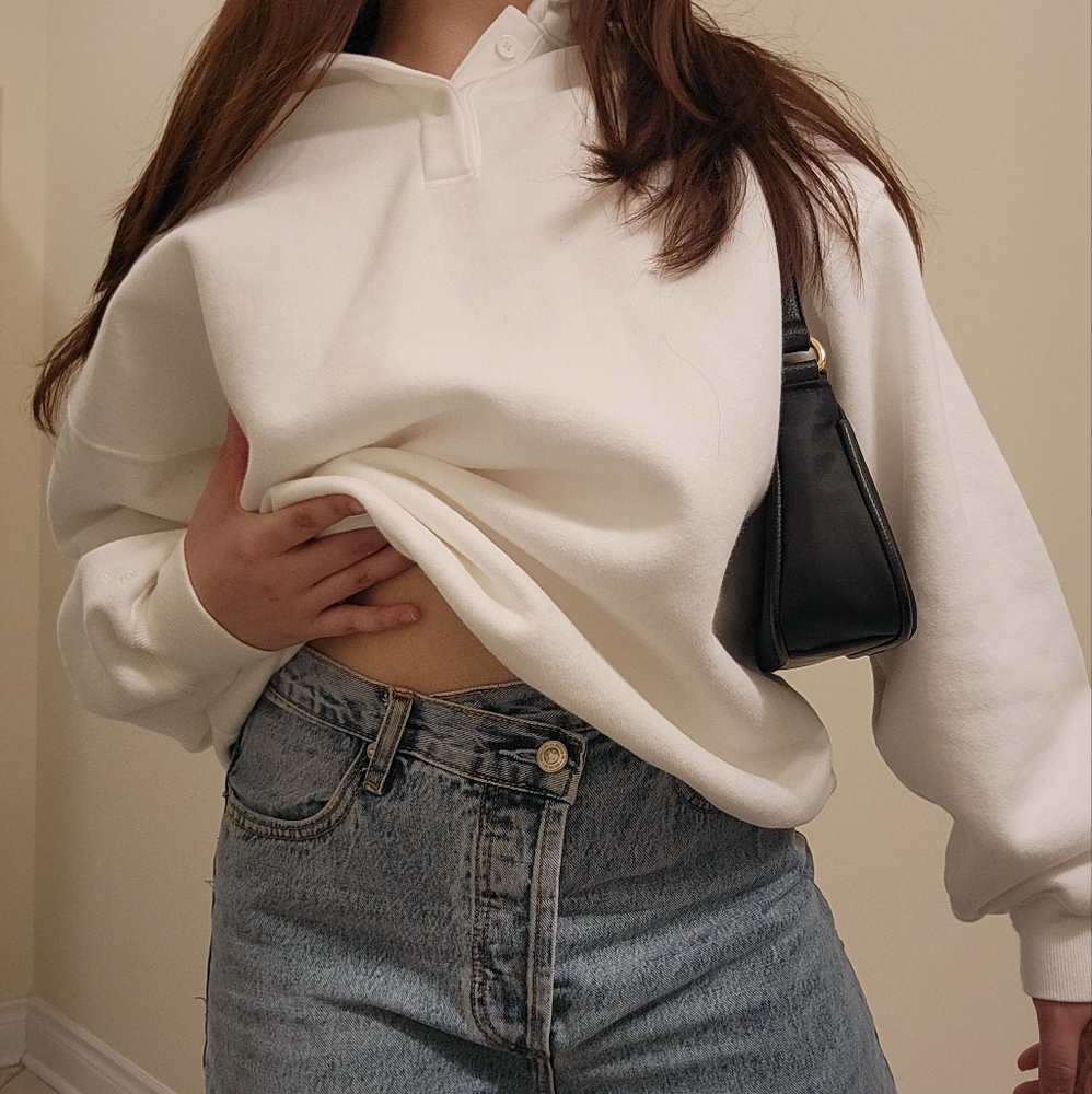 Cozy Fleece Boyfriend Polo Sweatshirt